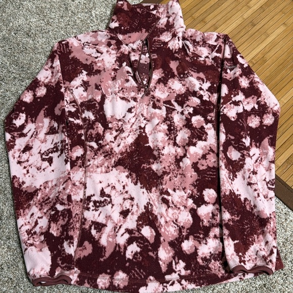 Columbia Fleece Lightweight Pink and Burgundy Tie-Dye Pullover - Picture 1 of 4